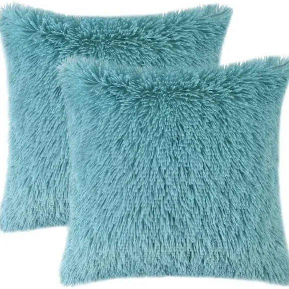 Teal Luxury Furry Adorable Trendy Throw Pillow Decor Cover Set Bedroom/Sofa - Picture 3 of 7